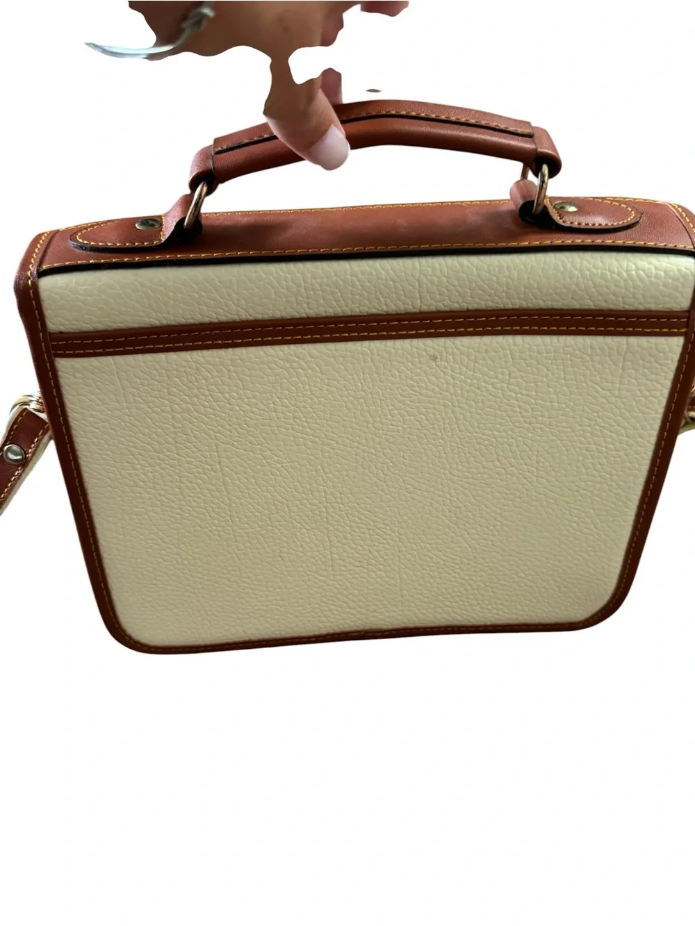 Cream and Brown Leather Top-Handle Satchel
